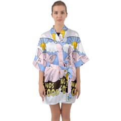 Friends Not Food - Cute Pig And Chicken Quarter Sleeve Kimono Robe