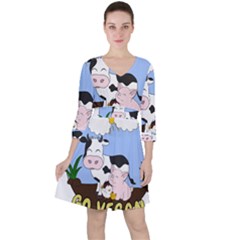 Friends Not Food - Cute Cow, Pig And Chicken Ruffle Dress by Valentinaart