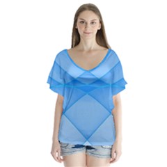 Background Light Glow Blue V-neck Flutter Sleeve Top by Nexatart
