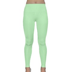    Classic Mint Green & White Herringbone Pattern Classic Yoga Leggings by PodArtist