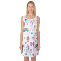 Cute Unicorn Pattern Sleeveless Satin Nightdress by Valentinaart