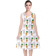 Easter Kawaii Pattern V-neck Midi Sleeveless Dress 