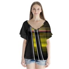 Abstract Multicolor Vectors Flow Lines Graphics V-neck Flutter Sleeve Top