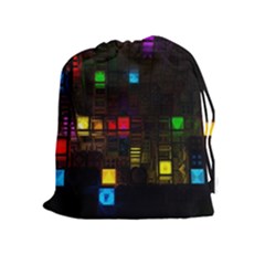 Abstract 3d Cg Digital Art Colors Cubes Square Shapes Pattern Dark Drawstring Pouches (extra Large) by Sapixe