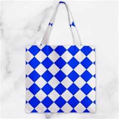 Blue White Diamonds Seamless Zipper Grocery Tote Bag