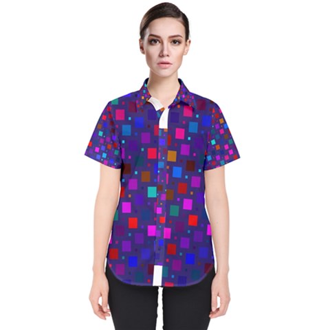 Squares Square Background Abstract Women s Short Sleeve Shirt by Nexatart