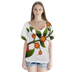 Flower Branch Nature Leaves Plant V-neck Flutter Sleeve Top by Nexatart