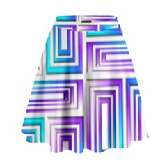 Geometric 3d Metallic Aqua Purple High Waist Skirt