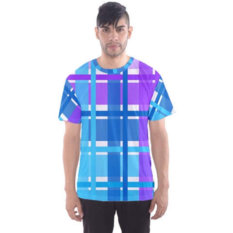 Gingham Pattern Blue Purple Shades Men s Sports Mesh Tee by Sapixe