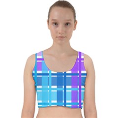 Gingham Pattern Blue Purple Shades Velvet Racer Back Crop Top by Sapixe