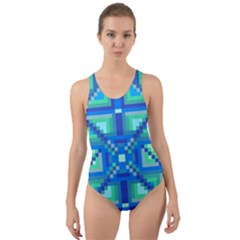 Grid Geometric Pattern Colorful Cut-out Back One Piece Swimsuit by Sapixe