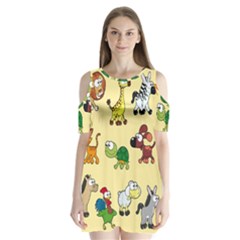 Group Of Animals Graphic Shoulder Cutout Velvet One Piece by Sapixe