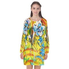 Dscf1422 - Country Flowers In The Yard Long Sleeve Chiffon Shift Dress  by bestdesignintheworld