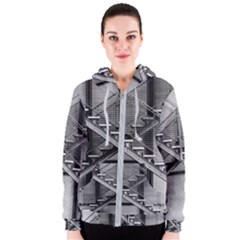 Architecture Stairs Steel Abstract Women s Zipper Hoodie by Sapixe