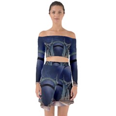 Bridge Mars Space Planet Off Shoulder Top With Skirt Set