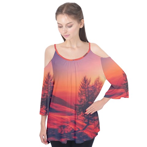 Italy Sunrise Sky Clouds Beautiful Flutter Tees by Simbadda