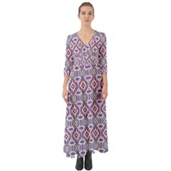 Colorful Folk Pattern Button Up Boho Maxi Dress by dflcprints