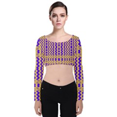 Purple Yellow Wavey Lines Velvet Crop Top by BrightVibesDesign