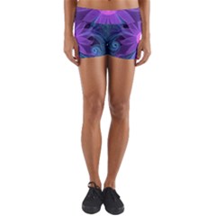 Blown Glass Flower Of An Electricblue Fractal Iris Yoga Shorts by jayaprime