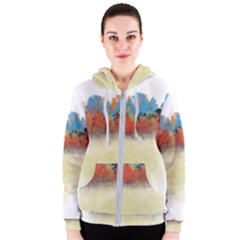 Colorful Tree Landscape In Orange And Blue Women s Zipper Hoodie by digitaldivadesigns