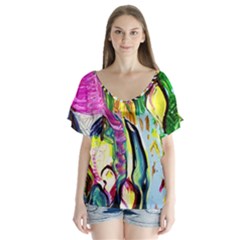 Lilac And Lillies 2 V-neck Flutter Sleeve Top