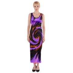 Swirl Black Purple Orange Fitted Maxi Dress by BrightVibesDesign