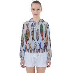 Fish Sardines Motive Pattern Women s Tie Up Sweat by Sapixe
