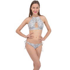 Background Texture Motive Paper Cross Front Halter Bikini Set