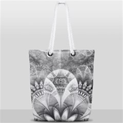 Black And White Fanned Feathers In Halftone Dots Full Print Rope Handle Tote (small)