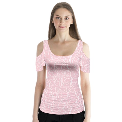 Elios Shirt Faces In White Outlines On Pale Pink Cmbyn Butterfly Sleeve Cutout Tee  by PodArtist