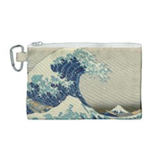 The Classic Japanese Great Wave Off Kanagawa By Hokusai Canvas Cosmetic Bag (medium) by PodArtist