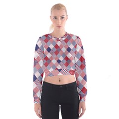 Usa Americana Diagonal Red White & Blue Quilt Cropped Sweatshirt by PodArtist