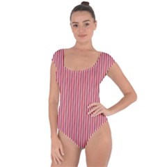 Usa Flag Red And White Stripes Short Sleeve Leotard  by PodArtist