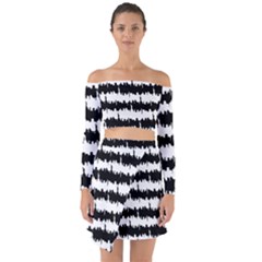 Black & White Stripes Nyc New York Manhattan Skyline Silhouette Off Shoulder Top With Skirt Set by PodArtist