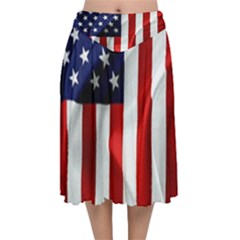 American Usa Flag Vertical Velvet Flared Midi Skirt by FunnyCow