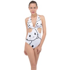 Kitty Cuddling Cat Kitten Feline Halter Front Plunge Swimsuit by Sapixe