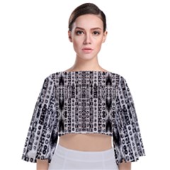 Creative Retro Black And White Abstract Vector Designs By Kiekie Strickland Tie Back Butterfly Sleeve Chiffon Top