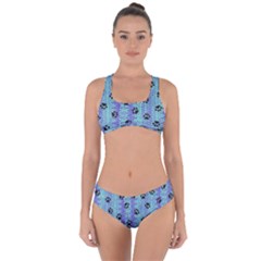 Footprints Cat Black On Batik Pattern Teal Violet Criss Cross Bikini Set by EDDArt