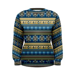 Vintage Border Wallpaper Pattern Blue Gold Women s Sweatshirt by EDDArt