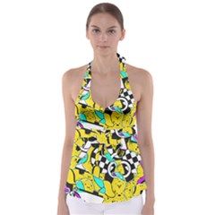 Shapes On A Yellow Background                                             Babydoll Tankini Top