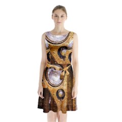 Vintage Off Roader Car Headlight Sleeveless Waist Tie Chiffon Dress