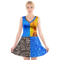 The Fifth Inside Funny Pattern V-neck Sleeveless Dress by FunnyCow