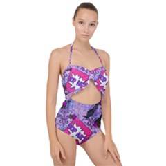 Purple Retro Pop Scallop Top Cut Out Swimsuit
