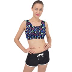 Eye Dots Blue Magenta V-back Sports Bra by snowwhitegirl