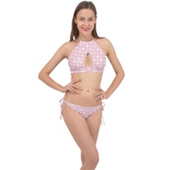 Hearts Dots Pink Cross Front Halter Bikini Set by snowwhitegirl