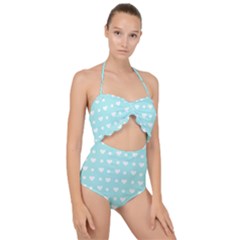 Hearts Dots Blue Scallop Top Cut Out Swimsuit by snowwhitegirl
