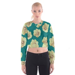 Teal Tulips Cropped Sweatshirt by snowwhitegirl