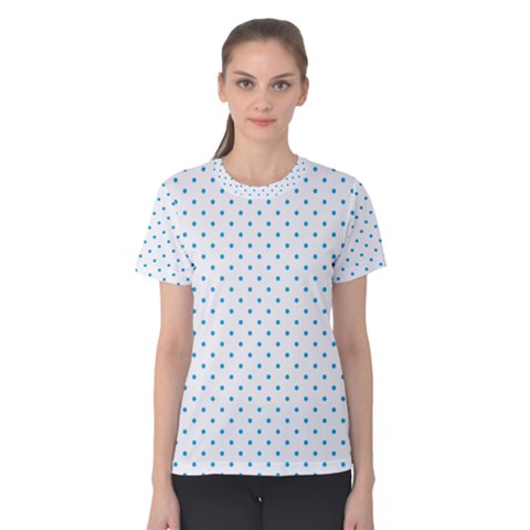 Mini Oktoberfest Bavarian Blue Polkadots On White Women s Cotton Tee by PodArtist