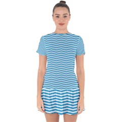 Oktoberfest Bavarian Blue And White Chevron Stripes Drop Hem Mini Chiffon Dress by PodArtist