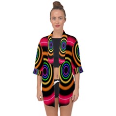Neon Light Abstract Pattern Lines Open Front Chiffon Kimono